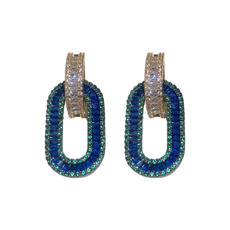 Gold Electroplated Sier Needle Zircon Oval Fashion Earrings