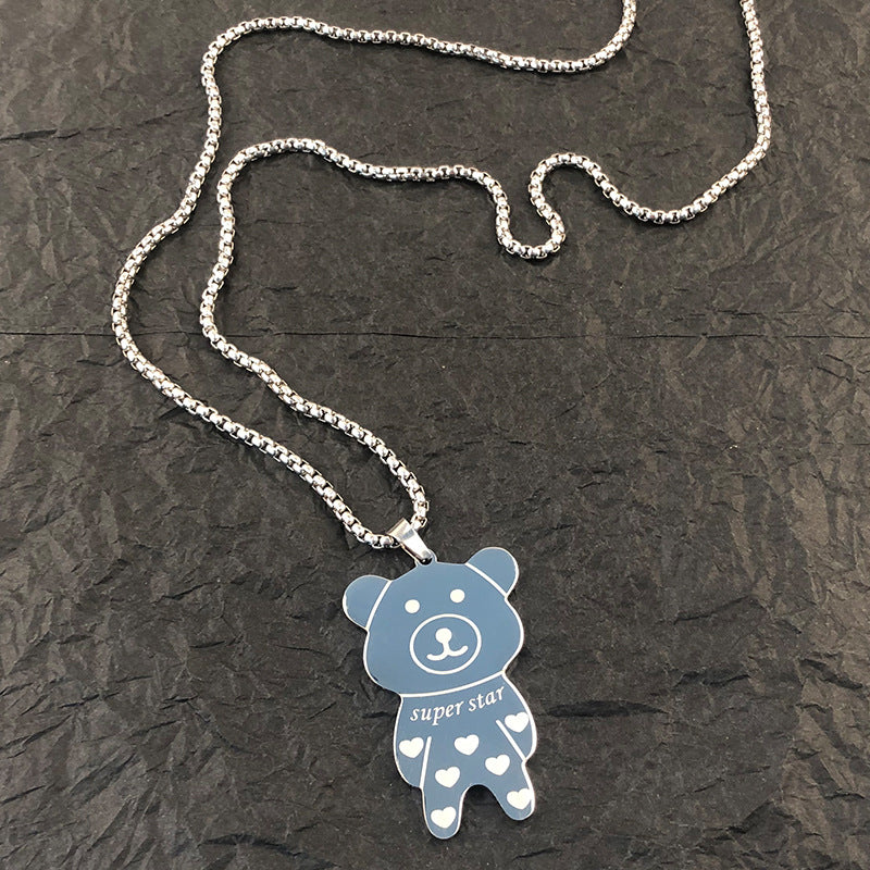 Wind Love Bear Titanium Steel Long Necklaces