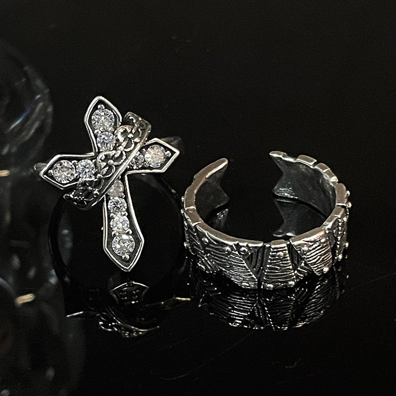 Offene, verstellbare Ringe für Damen im industriellen Stil mit Zirkon-Design und Textur