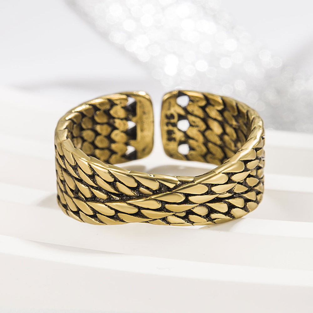 Style Bronze Woven Design Minimalist High Rings