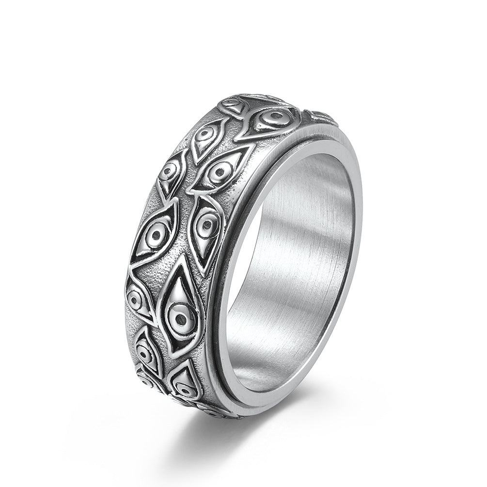 Men's Eye Titanium Steel Rotatable Retro Style Decompression Rings