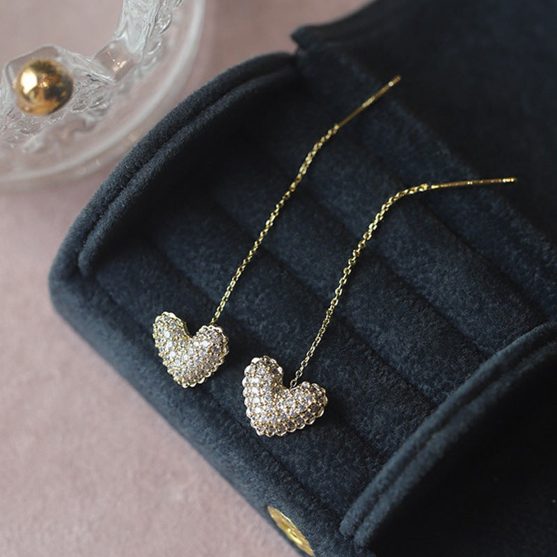 Sier Needle Sweet Full Diamond Temperament Design Earrings