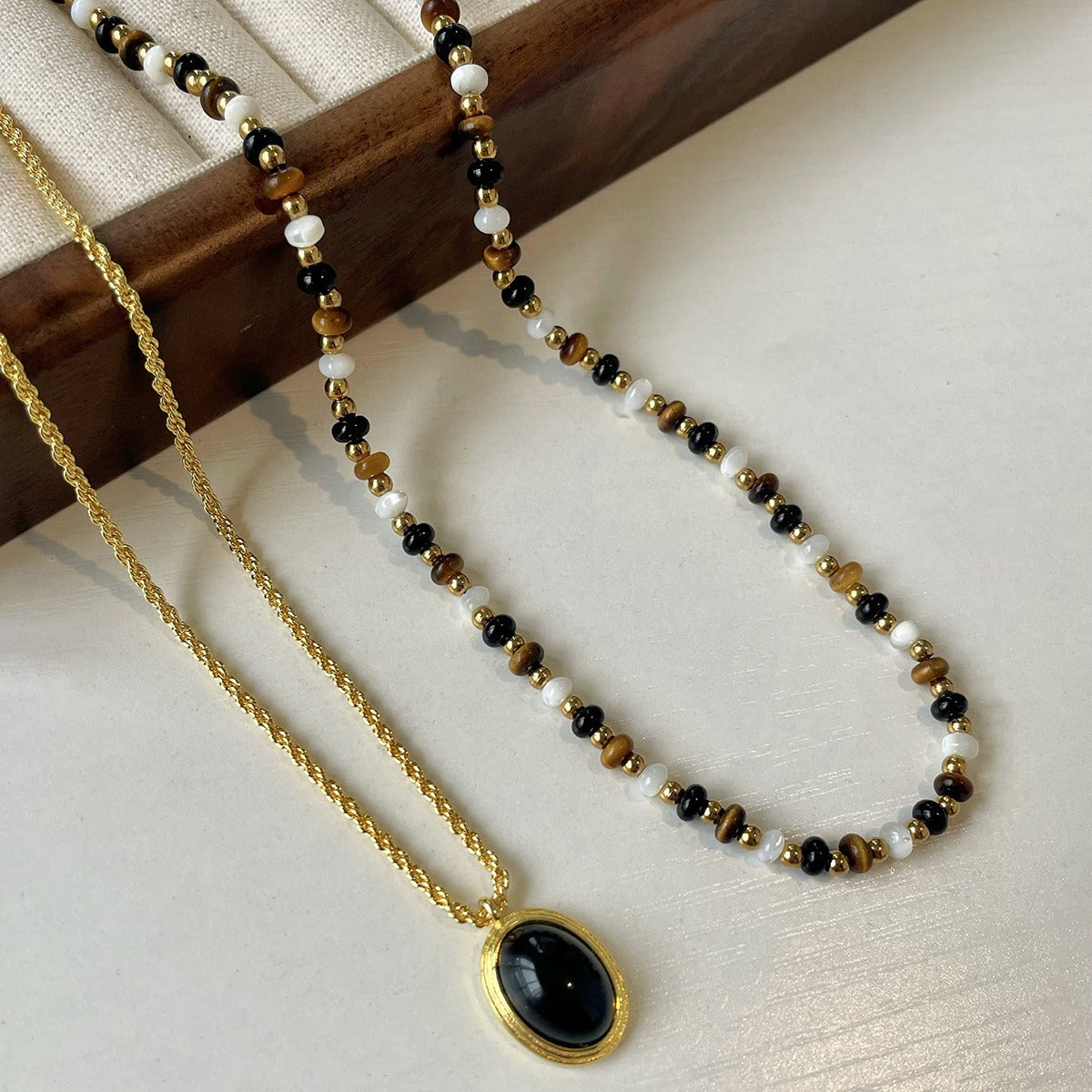 Tigereye Color Beaded Twin Sweet Elegance Necklaces