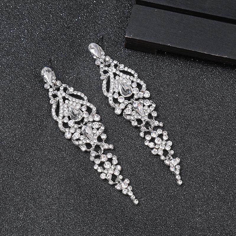 Long Crystal Bridal Wedding Dress Accessories Earrings