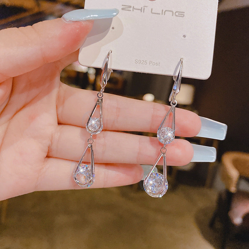 Sier Ear Hook Long Fashion Crystal Super Earrings