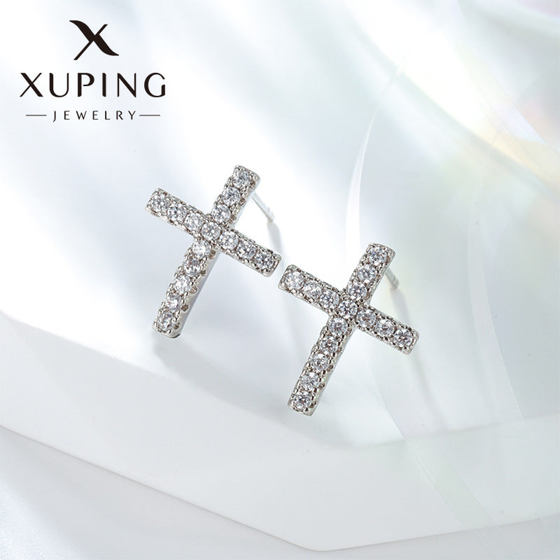 Women's & Men's & Jewelry Micro Inlaid Zirconium Cross And Earrings
