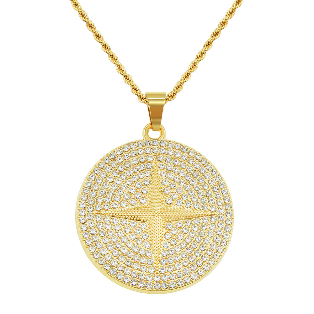 Cross Star Diamond Round Plate Pendant Long Necklaces
