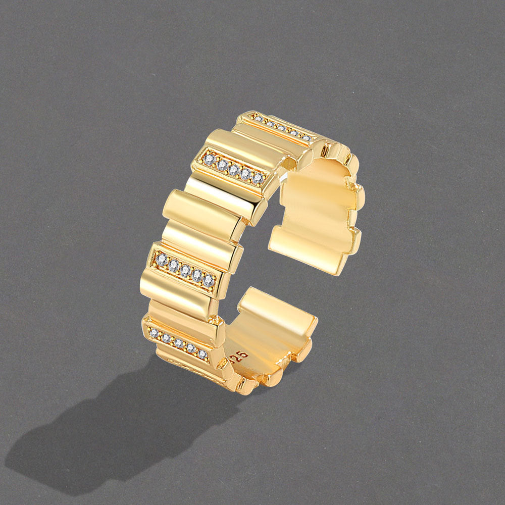 Retro-Metall-Open-End-Zirkon-weibliche Nischen-Design-Persönlichkeits-einfache Ringe