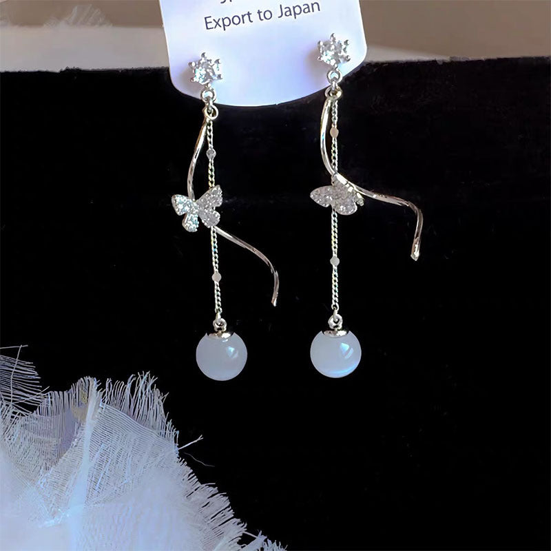 Women's Butterfly Fairy Temperamental Long Tassel Opal Chinese Earrings