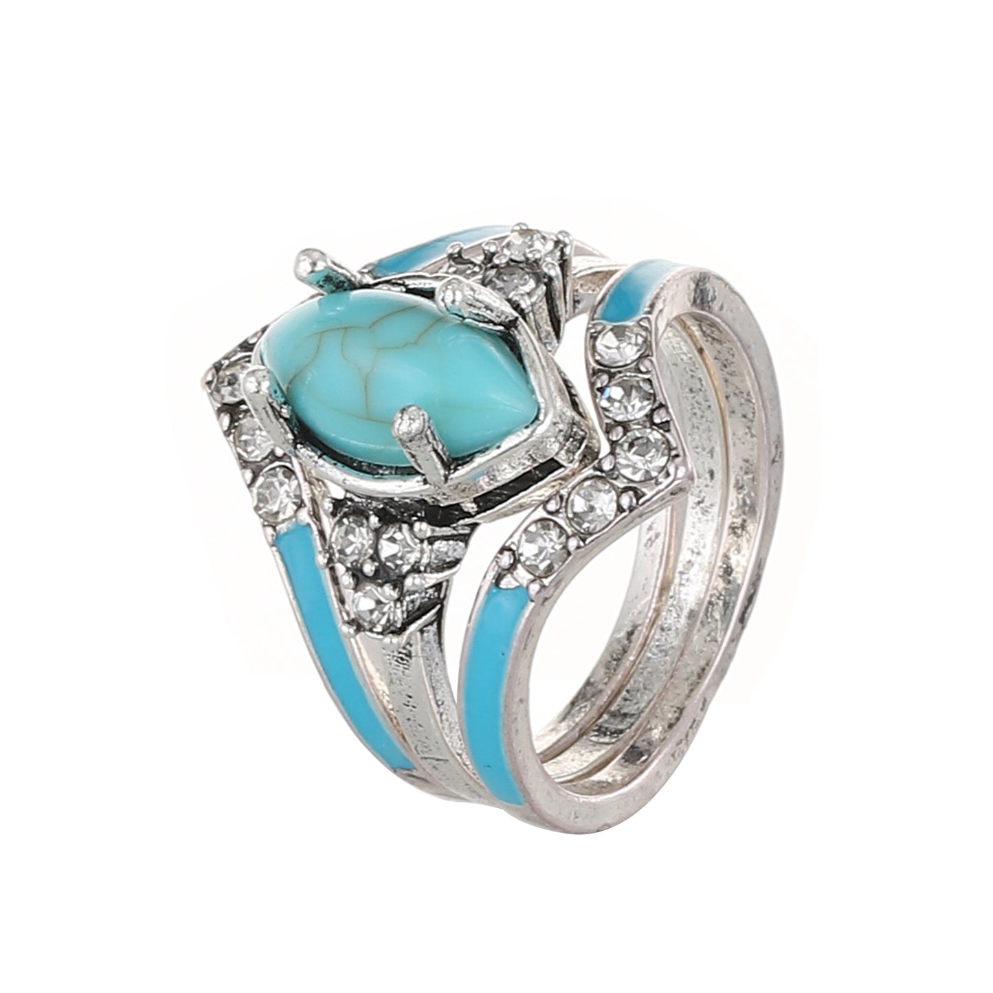 Women's Ornament Creative Retro Turquoise Diamond Three-piece Rings