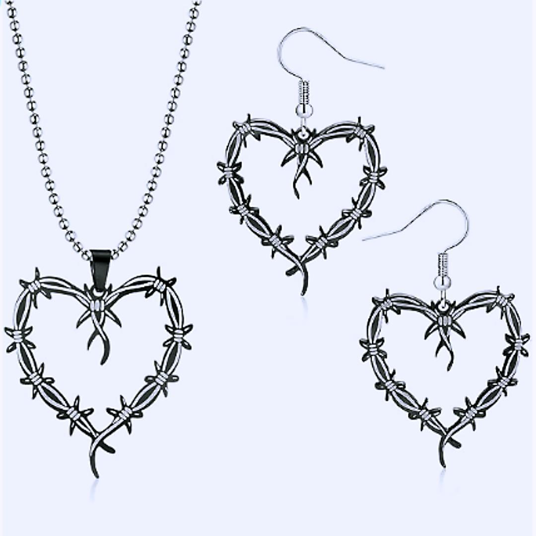 Fashion Gothic Sier Heart-shaped And Set Necklaces