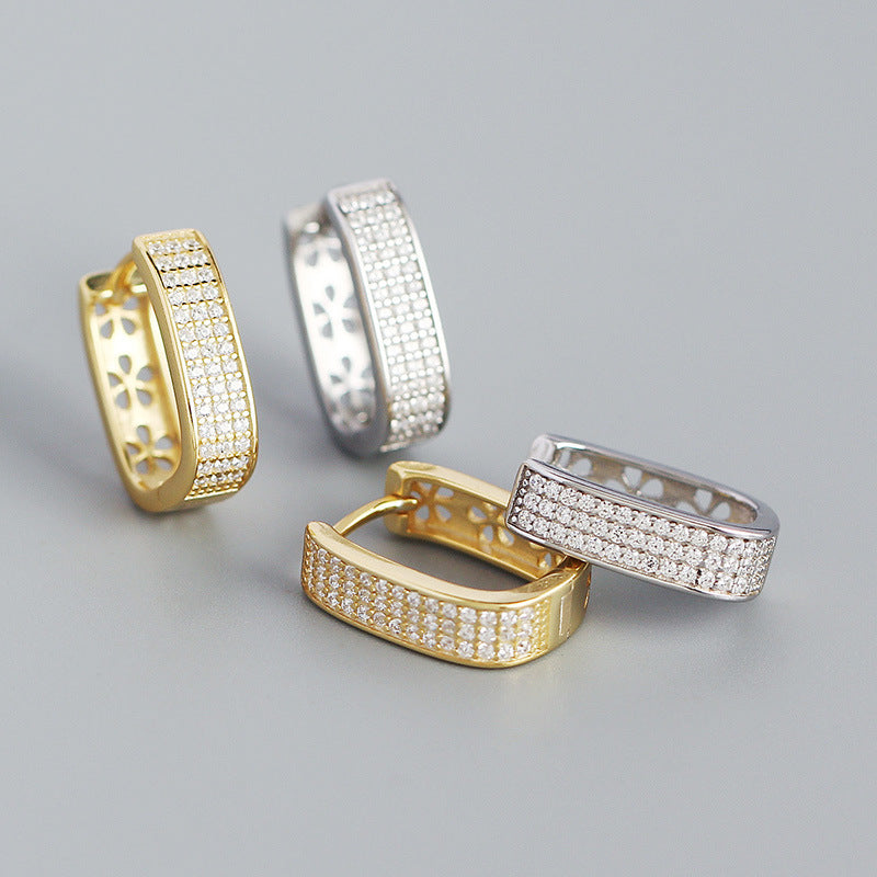 Sier Metallic U-shaped Full Diamond Jewelry Earrings
