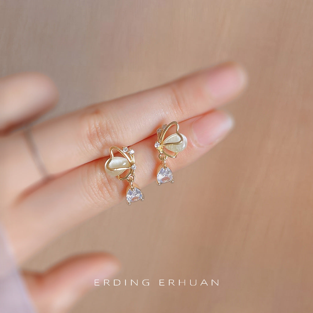 Boucles d'oreilles en verre plaqué aiguille en argent papillon Zircon