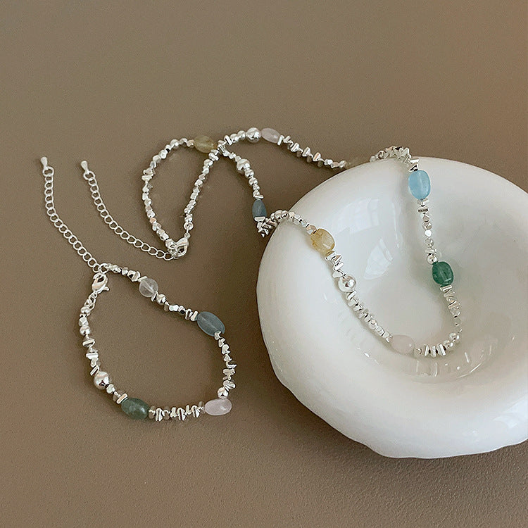 Small Pieces Of Sier Metal Natural Stone Beaded Female Necklaces