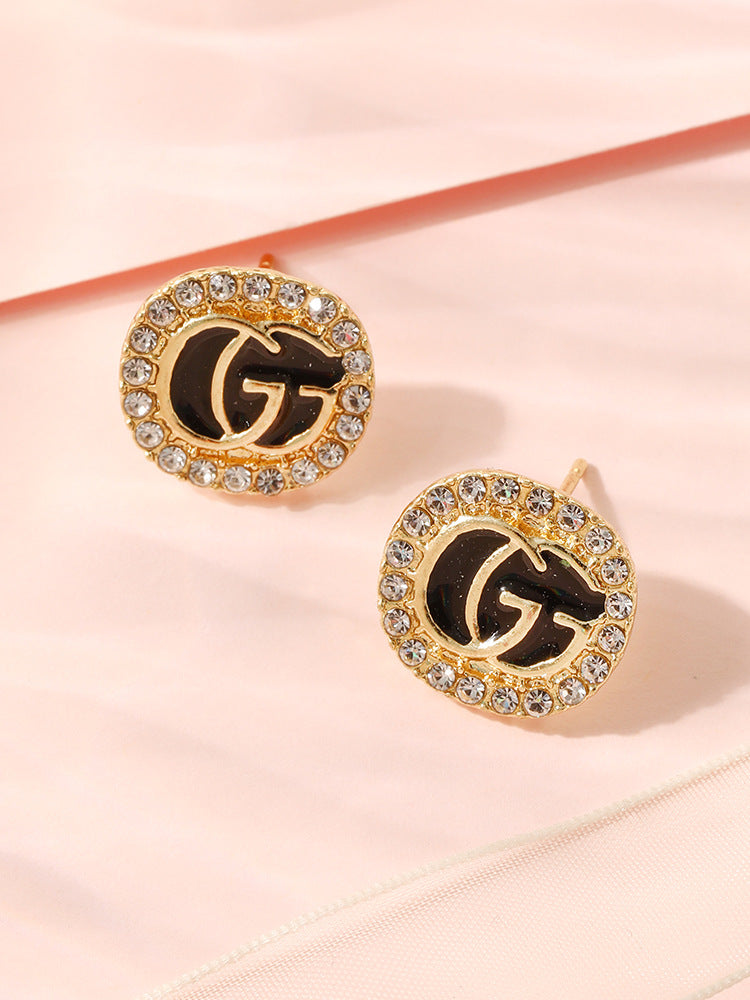 Women's Simple Square Letter High-grade Micro Inlaid Zircon Exquisite Light Earrings