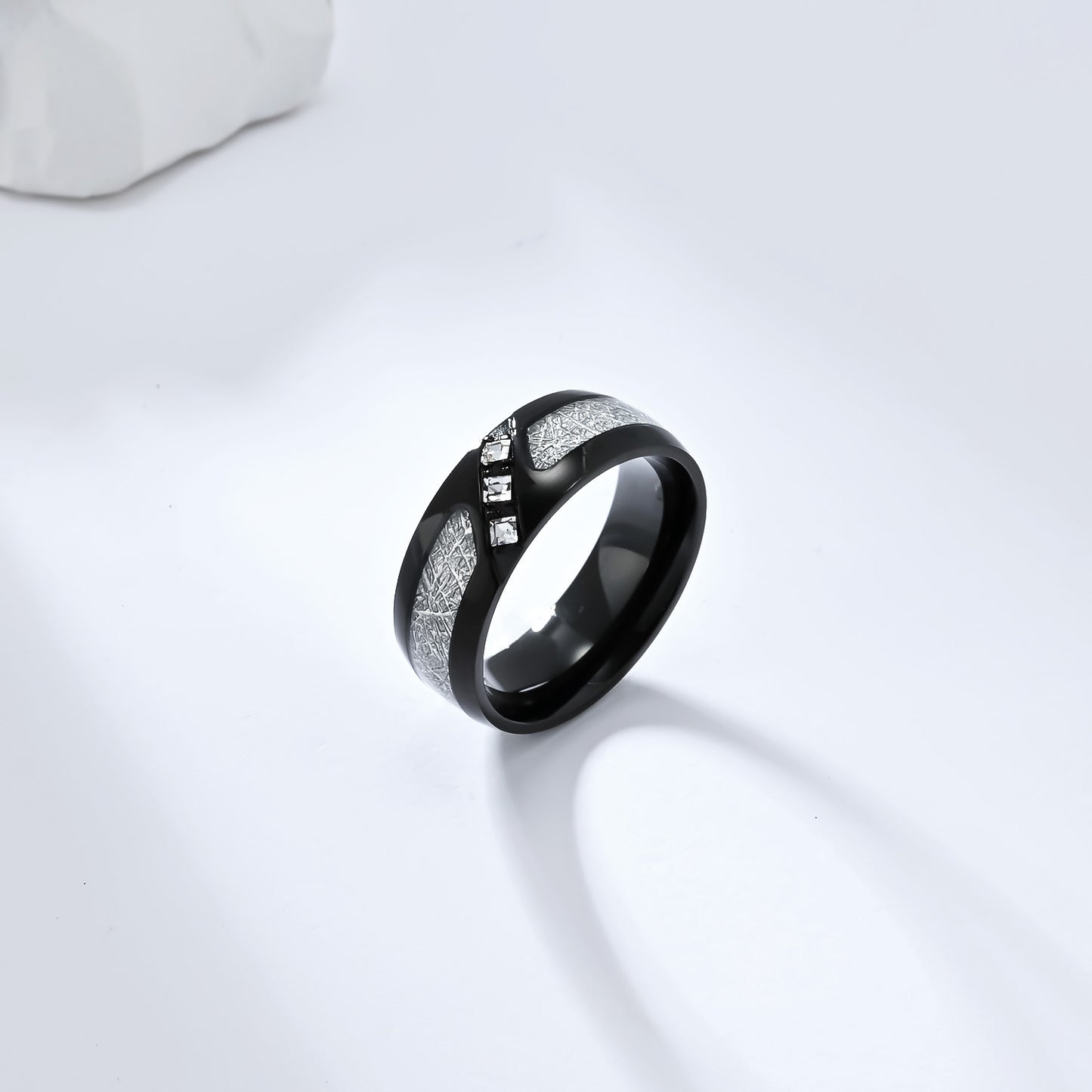 Men's Diamond Sier Silk Matte Titanium Steel Rings