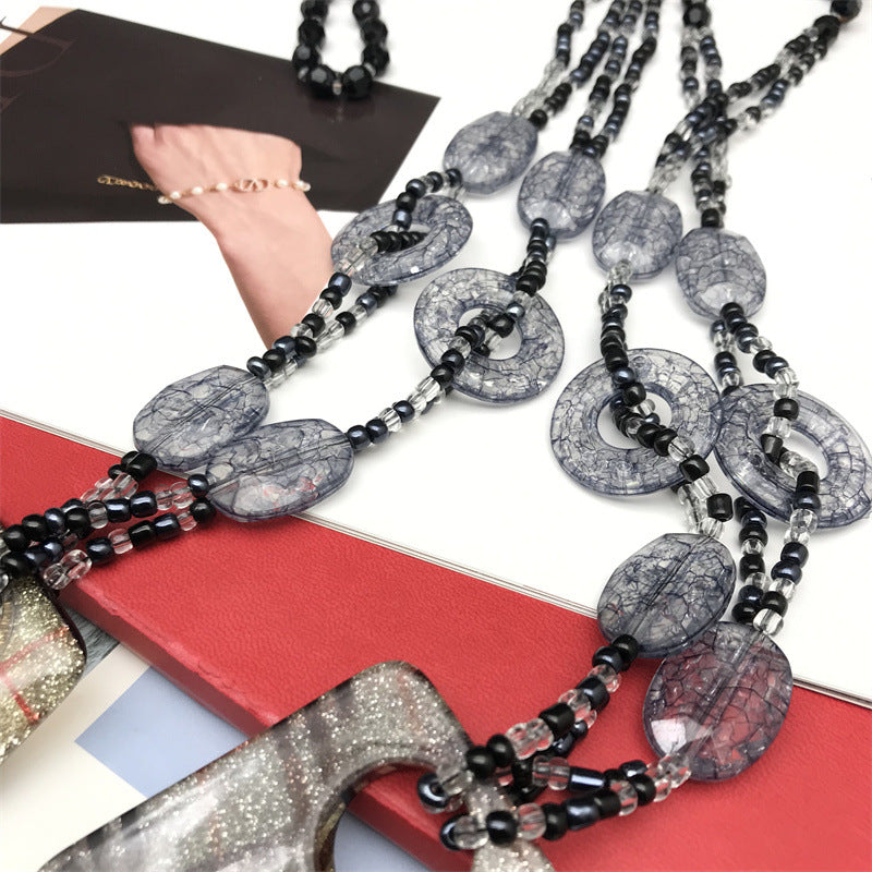 Striped Plaid Pullover Resin Trapezoidal Round Necklaces