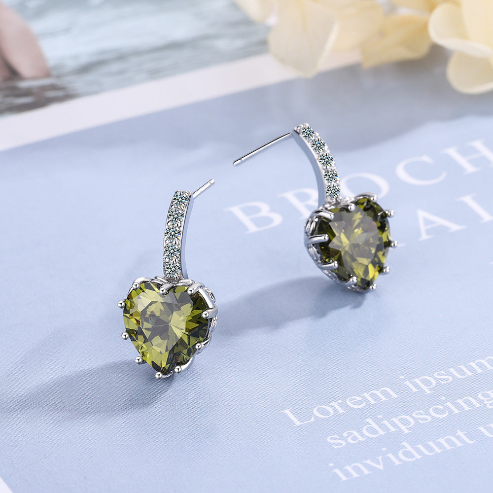 Women's Fashion Zircon Sea Blue Love Heart Earrings