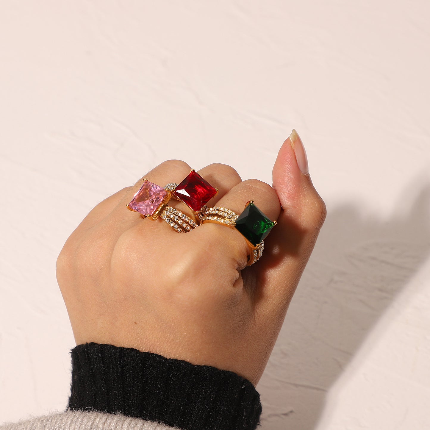 Women's Titanium Steel Gold-plated Stainless Square Zircon Rings