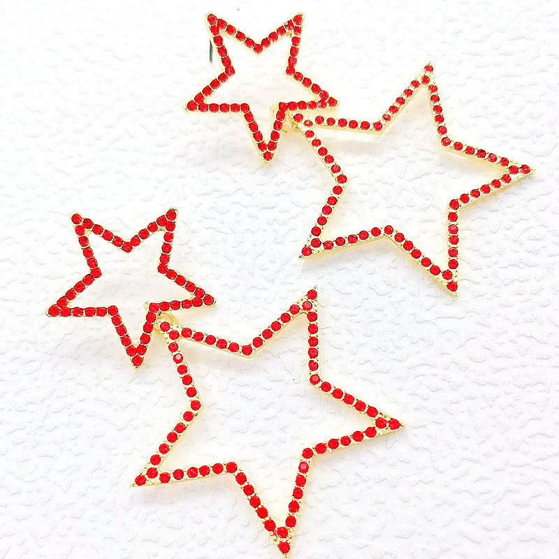 Women's Rhinestone Hollow Pentagram Double Layer Personalized And Earrings