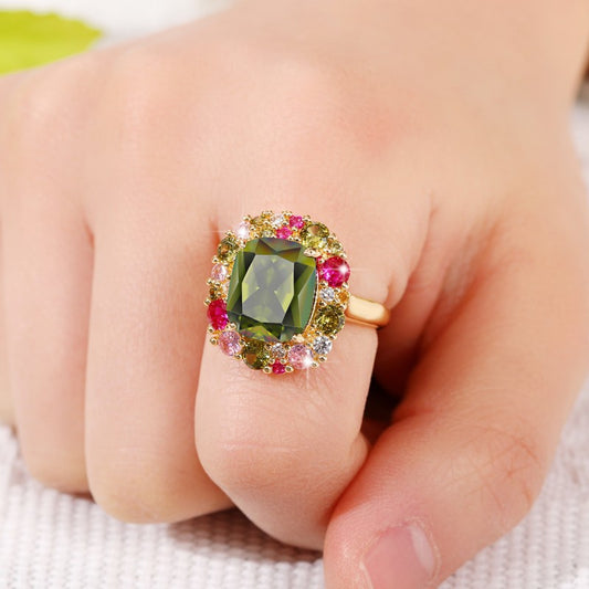 Shi Luxury Escape Forest Princess Emerald Square Elegant Rings