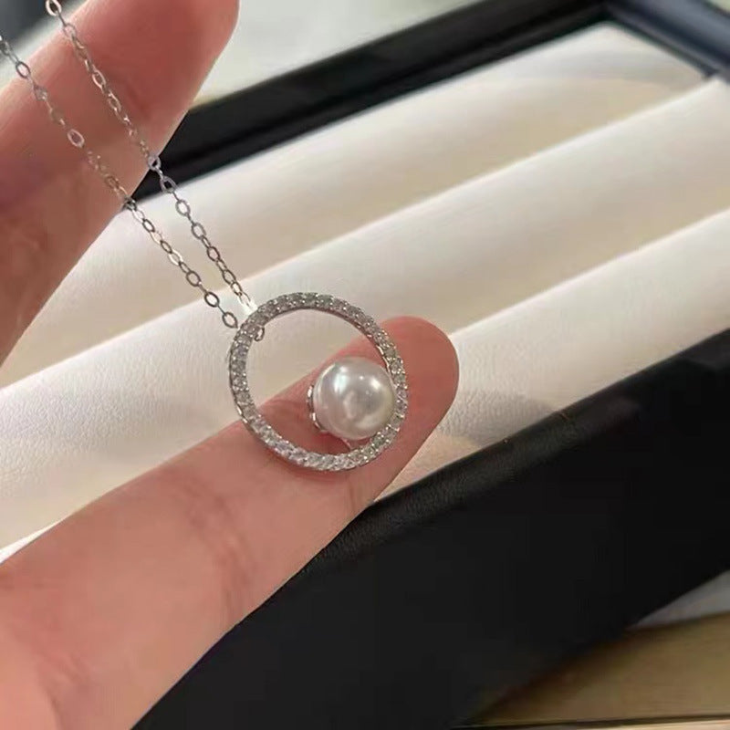 Damen Sterling Silber Kreis und Perle für Retro-Ohrringe