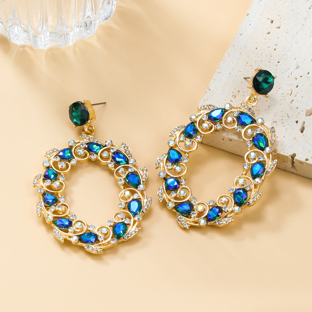 Women's Trendy Colorful Crystals Exaggerated Diamond Oval Earrings