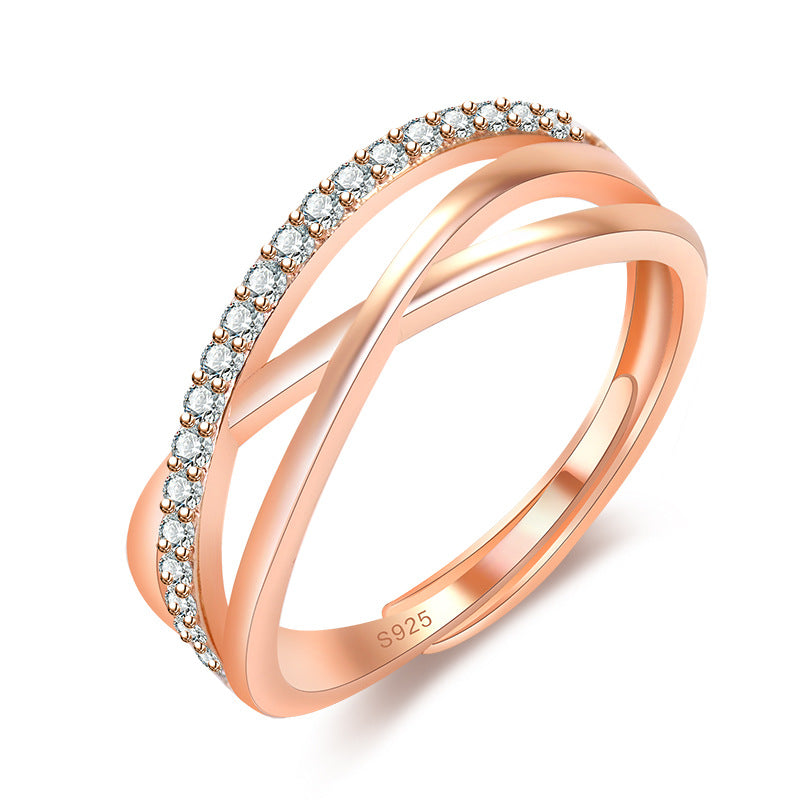 Koreanische Mode, elegante Mikro-Strass-Kreuz-offene Ringe