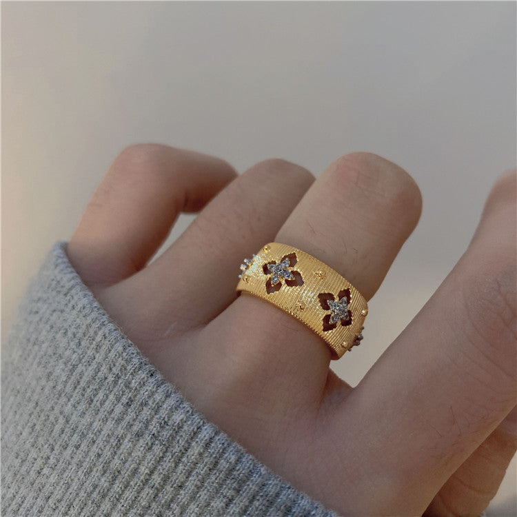 Ancient Palace Style Hollow Jeweled Design Golden Rings