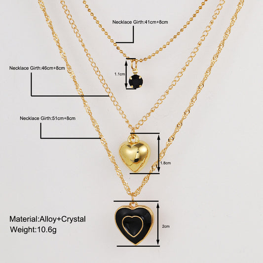 Women's Creative Heart Clavicle Chain Twin Black Necklaces