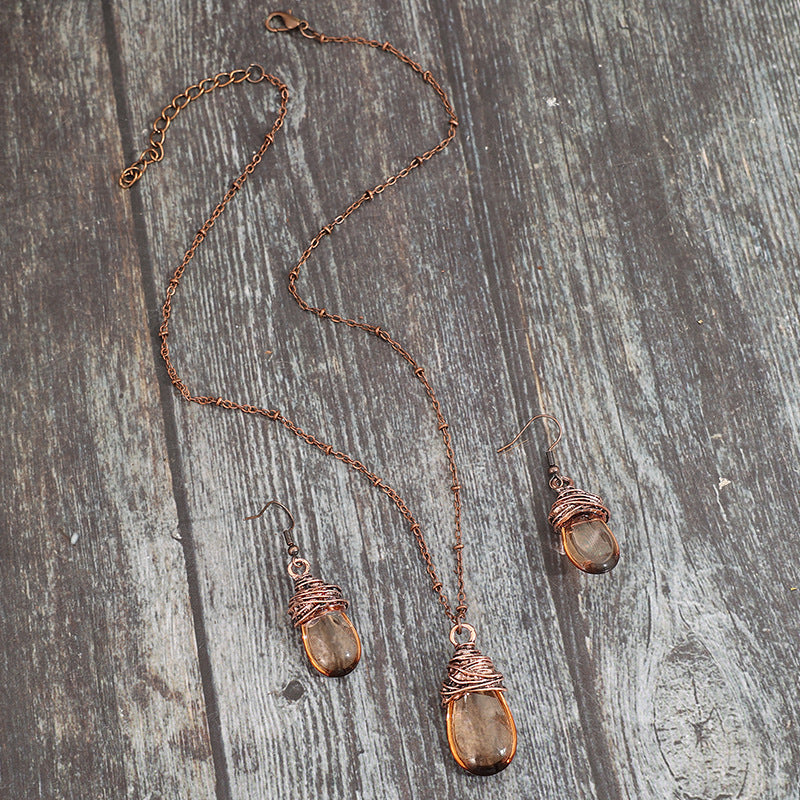 Women's Fashion Vintage Water Drop Lantern Glass Jewelry Set