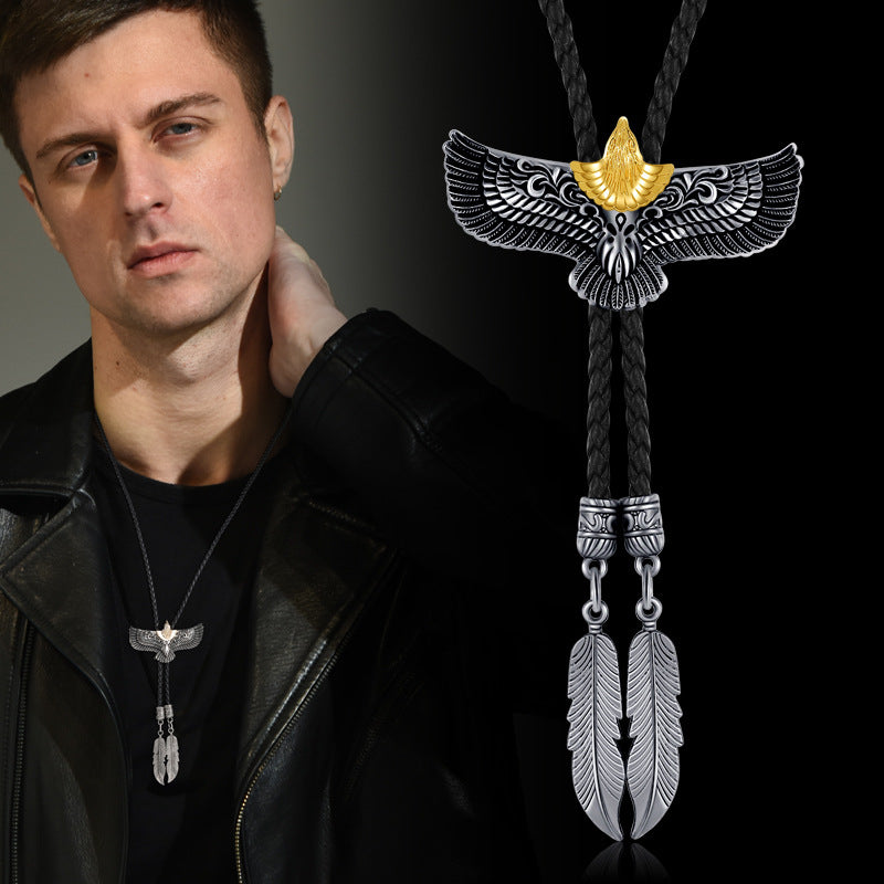 Men's Retro Eagle Cowboy Bolo Tie Western Shirt Bow Neckline Necklace