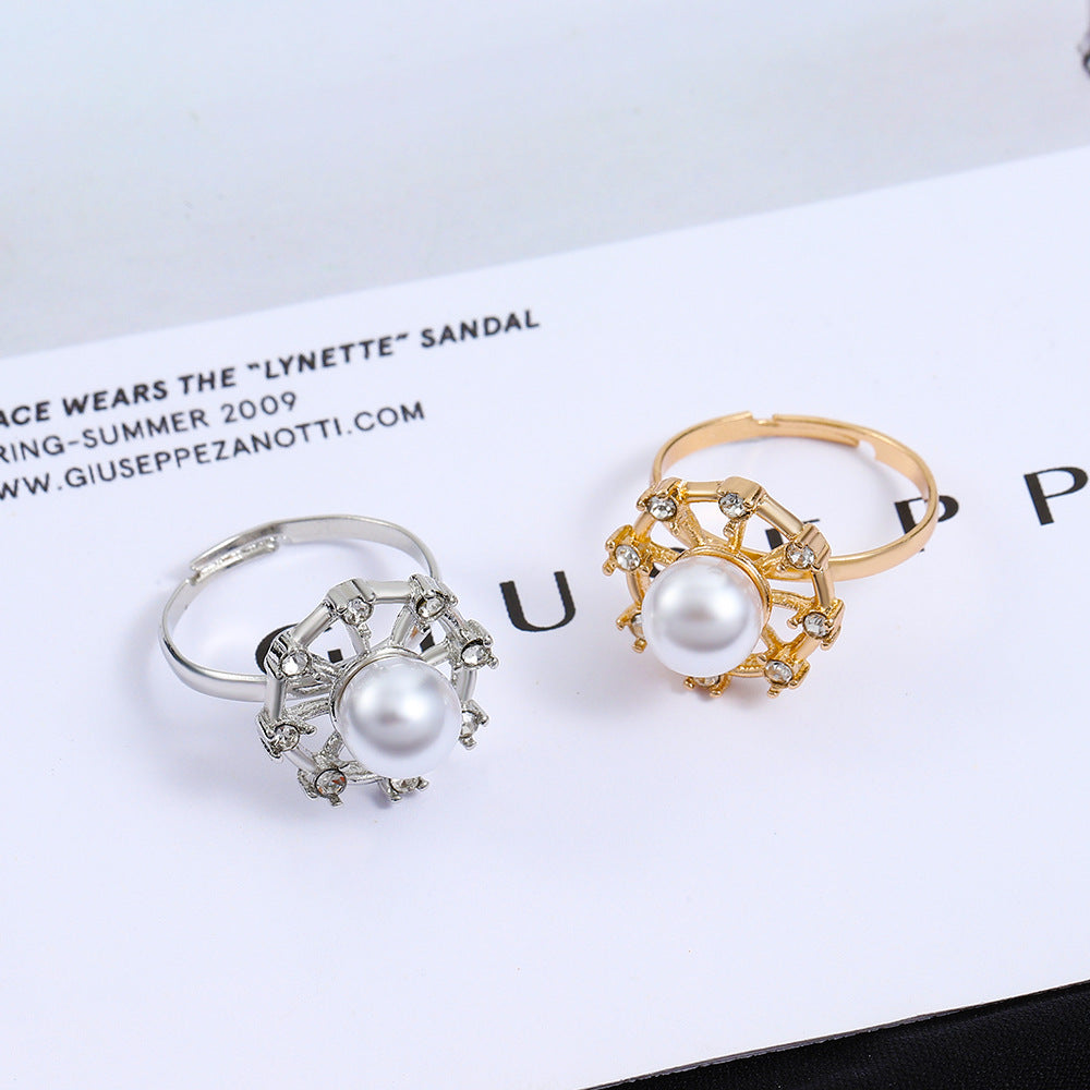 Women's French Entry Lux Diamond Studded Hollow Flower Index Rings