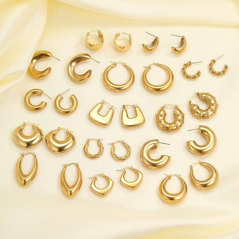 Steel Creative Geometric Letters Shaped Gold Earrings
