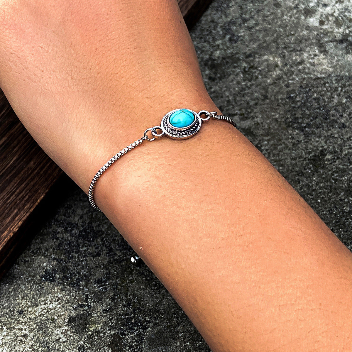 Bracelets monocouches réglables de style ethnique turquoise