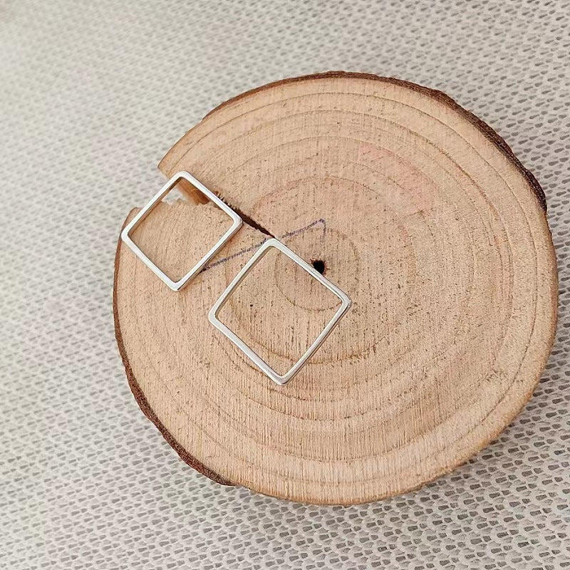Women's Square Hollow Geometry Sier Needle Simple Trendy Earrings