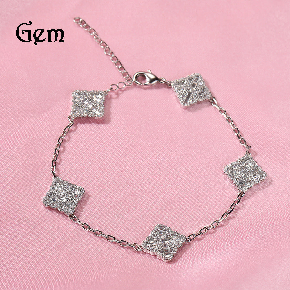 Hip Hop Kupfer eingelegte Zirkon-Klee-Armbänder
