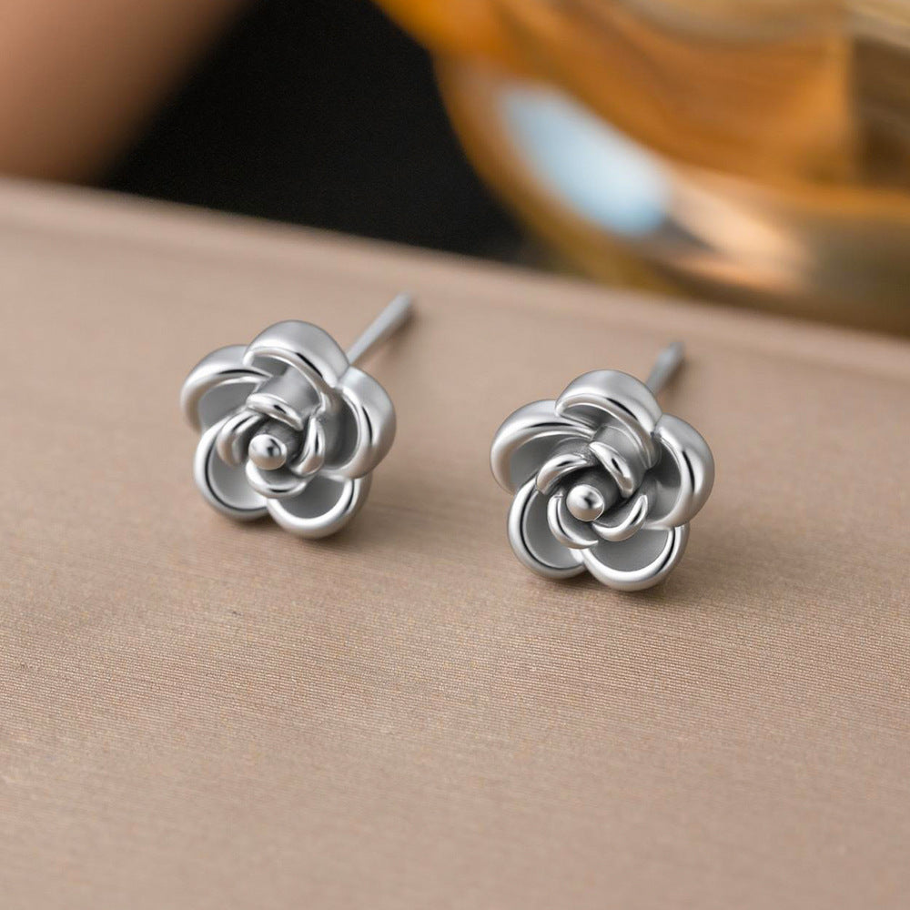 Women's Titanium Steel Rose Niche Flower Clavicle Jewelry Set