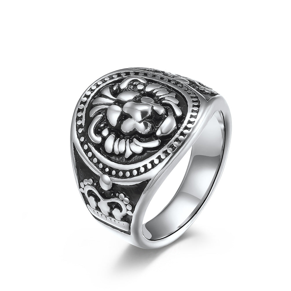 Men's Head Stainless Steel Retro Lion Domineering Rings