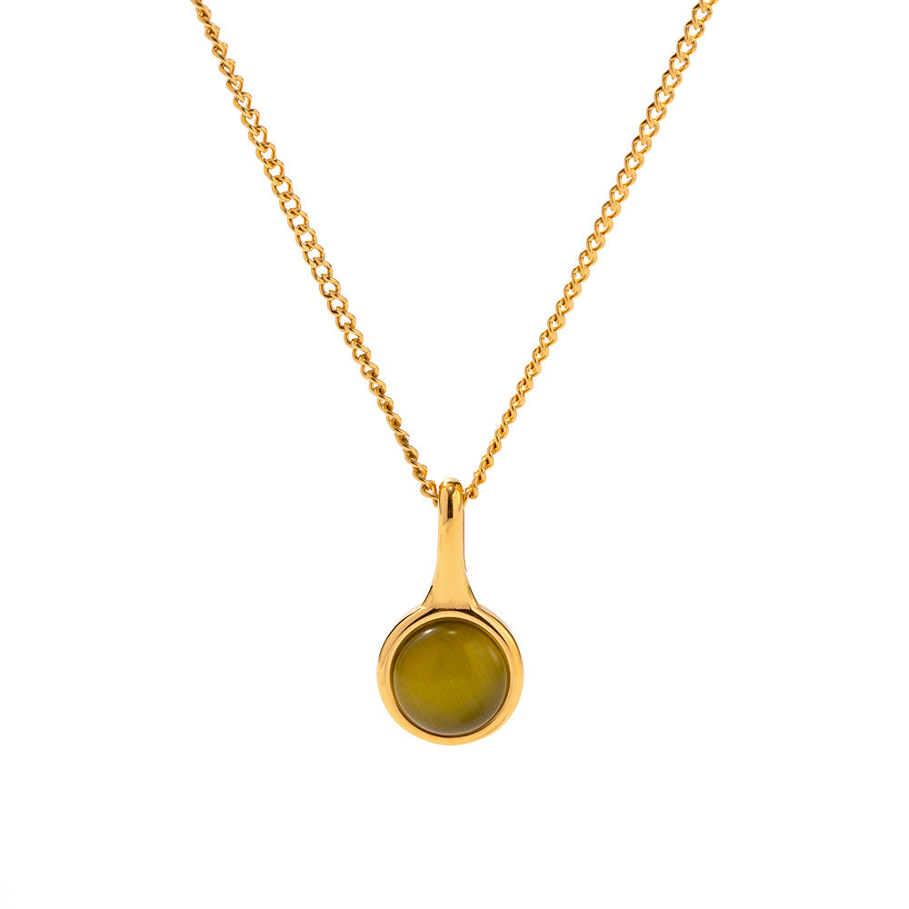 Colliers à pendentif en acier inoxydable opale vert olive