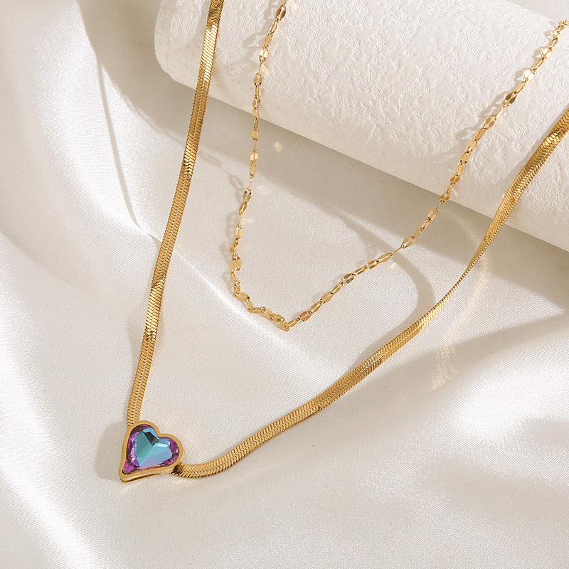 Steel Heart Shape With Diamond Personalized Trendy Necklaces