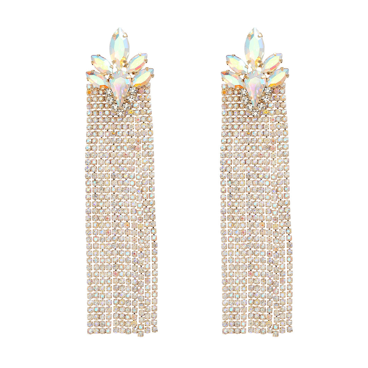 Women's Trendy Colorful Crystals Long Fringe Full Earrings