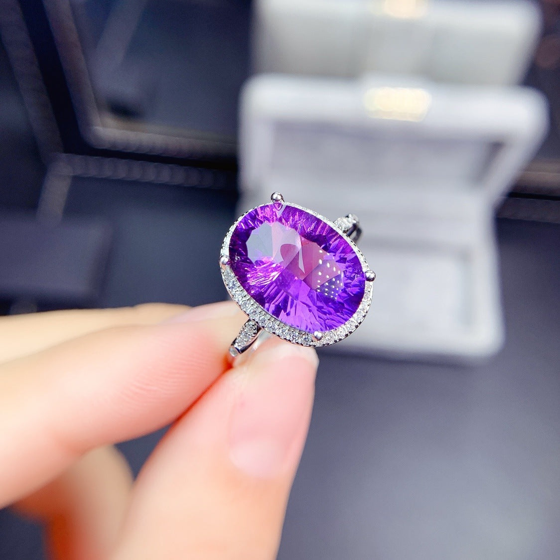 Zircon Live Simulation Amethyst Full Diamond Rings