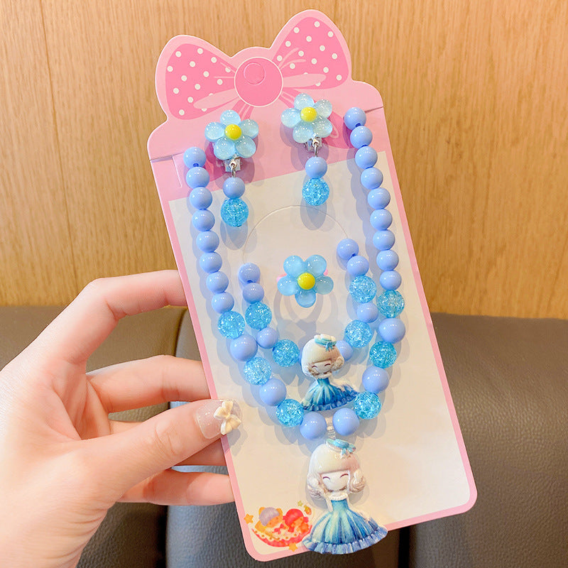 Costume à pince d'oreille Belle rose pour enfants, petits colliers de princesse
