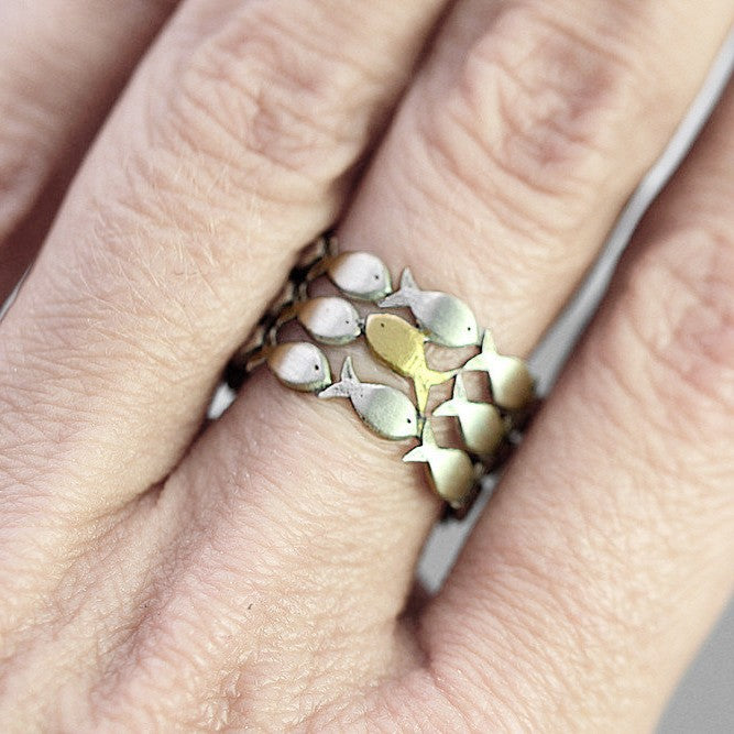 Handmade Open Two-color Mesh Shape Fish Ring