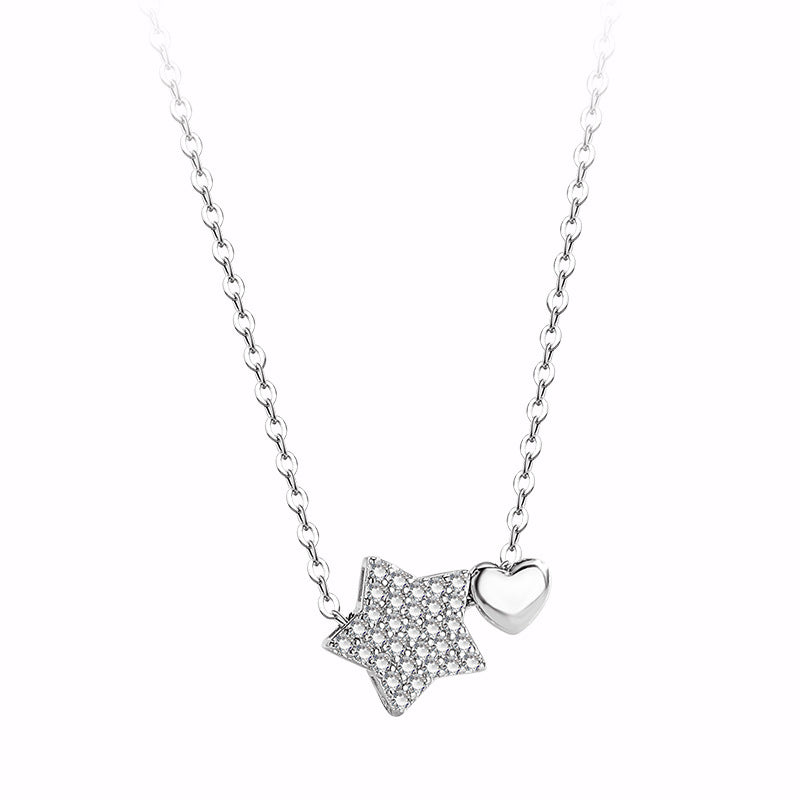 Hearts Clavicle Chain Five-pointed Star Rhinestone Necklace