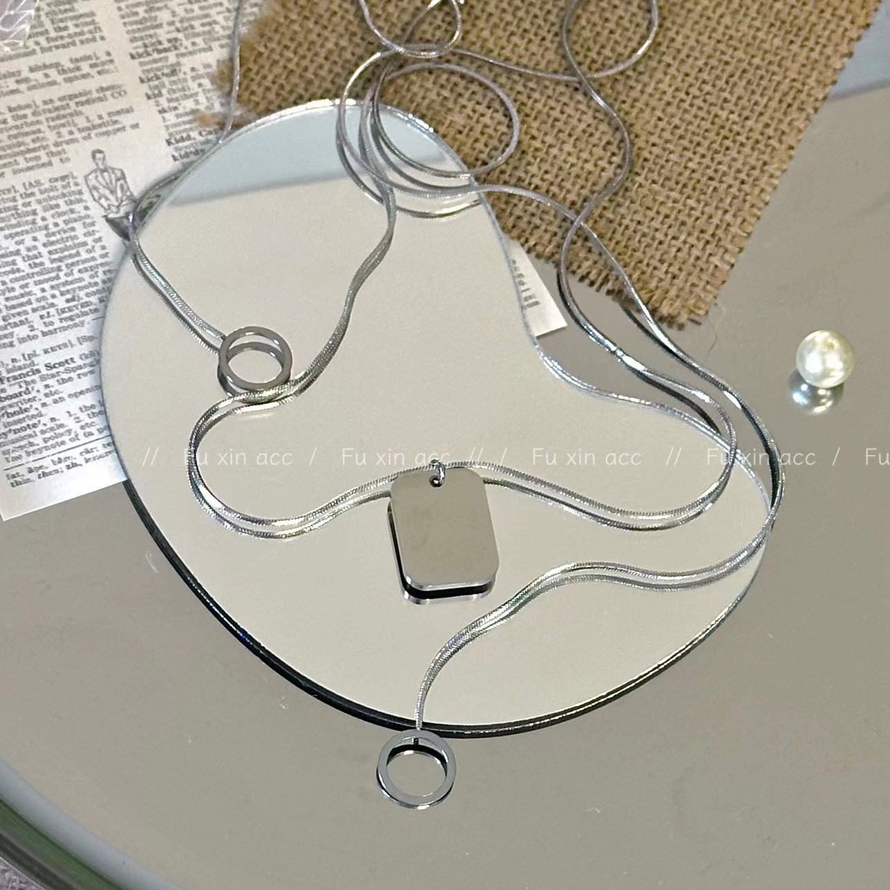 Women's Titanium Steel Square Plate Pendant Light Luxury Minority Necklaces