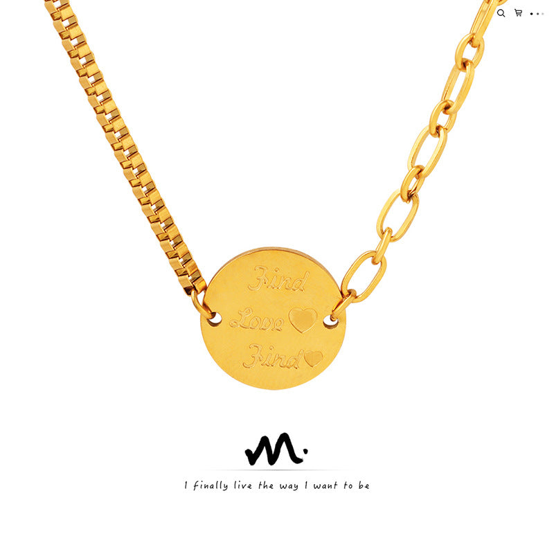 Hop tendance anglais plaque ronde pendentif couture colliers