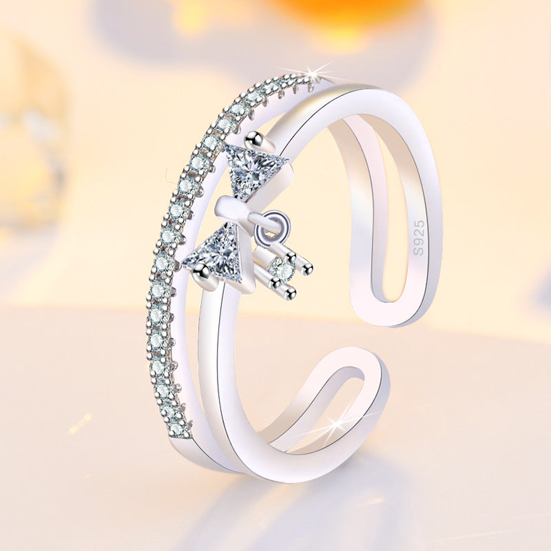 Layer Bow Niche Design Rhinestone Index Finger Style Rings