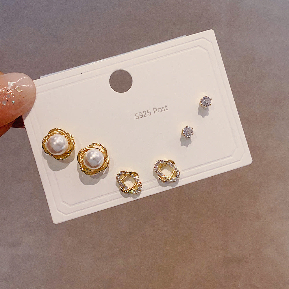 Zircon Set One Card Three Pairs Earrings